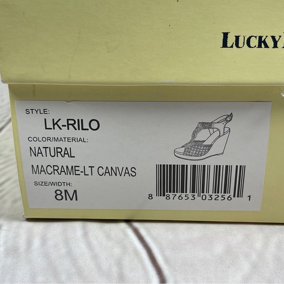 LUCKY BRAND women's neutral cream macrame canvas crochet wedge sandals, size 8 - Picture 2 of 12